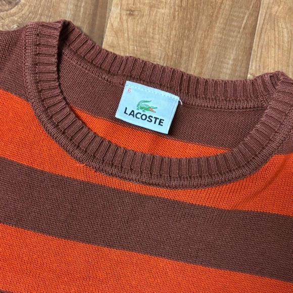 Lacoste Men's Crewneck Sweater - Red and Brown Stripes - Size 6 - Picture 2 of 10